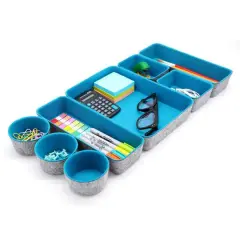Welaxy 8 Piece Felt Round Cups & Trays Drawer Organizer Set Turquoise
