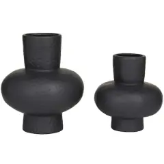 CosmoLiving by Cosmopolitan Black Ceramic Gourd Style Vase Set of 2 11", 9"