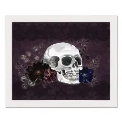 Floral Skull White Framed Print Wall Art