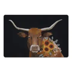 Longhorn With Sunflowers 18" x 27" Floor Mat