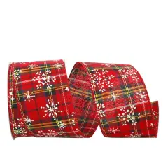 JAM Paper 2.5" x 10yd. Traditional Wired Edge Snowflake Plaid Ribbon