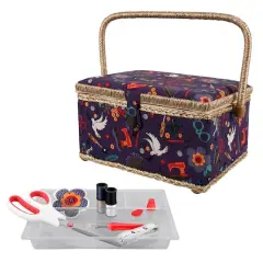 SINGER&reg; Large Purple Notions Print Sewing Basket with Sewing Scissors & Notions