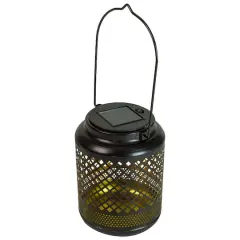 7" Black Diamond Cutout LED Outdoor Solar Lantern with Handle