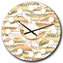 Designart 'Golden Tropical Pattern Iii Mid-Century Modern Wall Clock