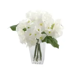 Flora Bunda&reg; 9" White Hydrangeas Mix in Glass Vase