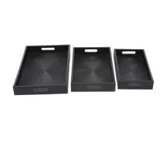 Set of 3" Black Wood Contemporary Trays, 3" x 16" x 10"