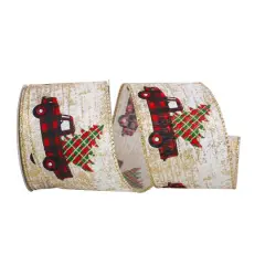 JAM Paper 2.5" x 10yd. Ivory & Gold Wired Tree in Truck Glitter Ribbon