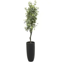 57" Green Faux Foliage Eucalyptus Artificial Tree With Black Plastic Pot