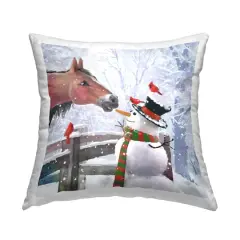 Stupell Industries Happy Snowman & Horse Pillow