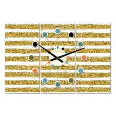 Designart 'Golden Horizontal Lines Oversized Mid-Century Modern Multipanel Wall Clock
