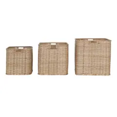Hello Honey&reg; Natural Handmade Palm & Rattan Basket Storage Set with Handles