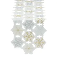 DII&reg; 54" White and Gold Embroidered Snowflakes Table Runner
