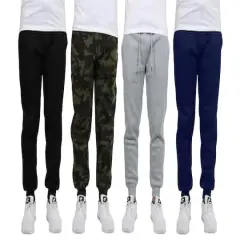 Galaxy by Harvic Men's Fleece-Lined Jogger Sweatpants 4 Pack Black/Navy/Heather Grey/Woodland