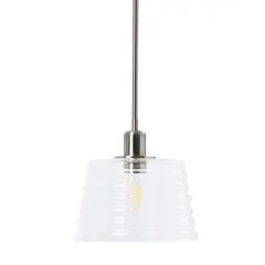 Hello Honey&reg; Robert Stevenson Lighting Rhodes Metal & Clear Ribbed Glass Ceiling Light Brushed Nickel