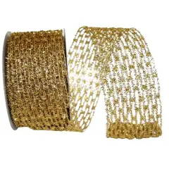 JAM Paper 2.5" x 10yd. Flex Net Stretch Metallic Wired Edge Mesh Ribbon Gold