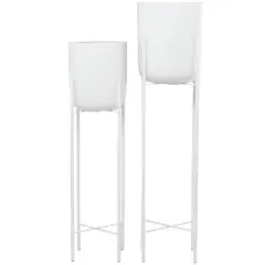 CosmoLiving by Cosmopolitan White Metal Planter with Removable Stand Set, 47" & 40"