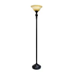 Lalia Home 6ft. Torchiere Floor Lamp with Marbleized Shade Restoration Bronze with Amber Shade