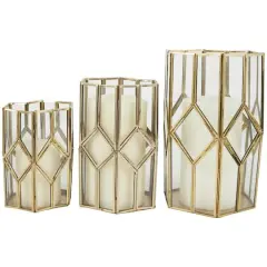 CosmoLiving by Cosmopolitan Gold Line & Diamond Hexagon Candle Lantern Set