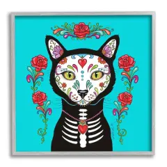 Stupell Industries Day of Dead Cat Portrait Framed Giclee Art Gray
