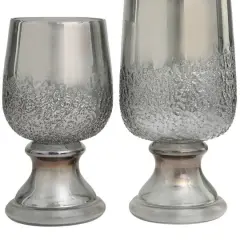 Gray Tinted Textured Glass Candle Holder Set