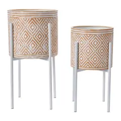 Hello Honey&reg; White & Terracotta Boho Embossed Metal Planters with Stands Set
