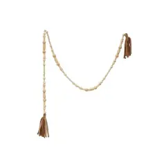 Hello Honey&reg; 6ft. Paulownia Wood Beads with Fabric Tassels Garland