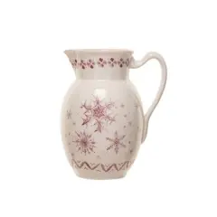 Hello Honey&reg; 2qt. Pink & Cream Snowflake Stoneware Pitcher
