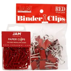 JAM Paper Desk Essentials Paper Clips & Binder Clips Kit Red