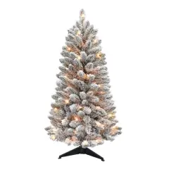 4ft. Pre-Lit Flocked Carson Pine Artificial Christmas Tree, Clear Lights