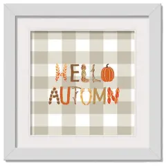 Hello Autumn Buffalo Check White Framed Print Wall Art