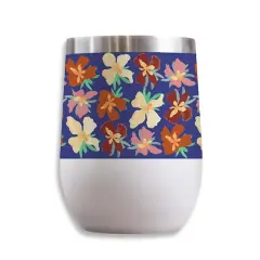 11oz. Navy Abstract Floral Pattern Stainless Steel Wine Tumbler