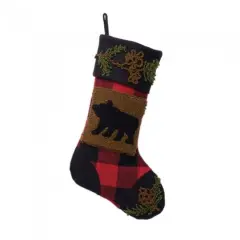 Glitzhome&reg; 19" Plaid Hooked Bear Rug Stocking