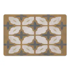 Yellow White and Blue Medallion Floor Mat