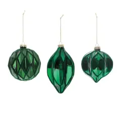 6 Pack Green Textured Harlequin Glass Ornaments