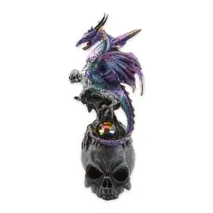 10" Mystical Dragon Atop A Black Skull Figurine