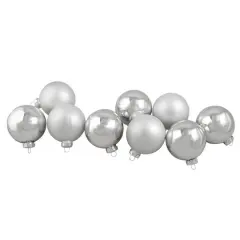 10ct. 1.75" Silver Shiny and Matte Glass Ball Christmas Ornaments
