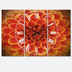 Designart Abstract Orange Flower Design Multipanel Wall Clock