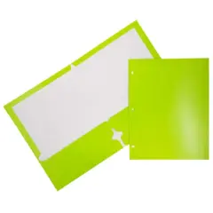 JAM Paper Laminated 2-Pocket Glossy 3-Hole Punch School Folders, 6ct. Lime Green