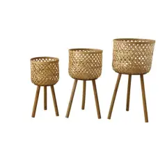Hello Honey&reg; Woven Bamboo Floor Baskets with Wood Legs Set