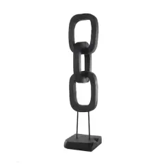 32" Black Teak Wood 3-Link Chain Sculpture with Stand