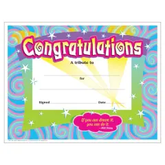 Trend Enterprises&reg; 8.5" x 11" Colorful Swirls Classic Congratulations Certificate, 6 Pack Bundle