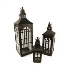 Black Asian-Inspired Candle Holder Lantern Set, 12.5"-26"