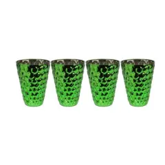 4.5" Green & Silver Textured Mercury GlassVotive Candle Holders, Set Of 4