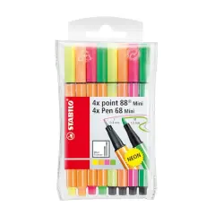 Stabilo&reg; Point 88 Mini & Pen 68 Mini Neon 8 Piece Wallet Set