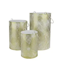 Decorative Floral Cut-Out Pillar Candle Lantern Set White