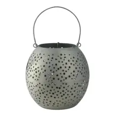 9" Botanic Beauty Gray Zinc Candle Holder Lantern