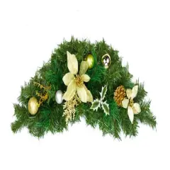30" Unlit Poinsettia, Pine Cone & Ball Swag, Gold