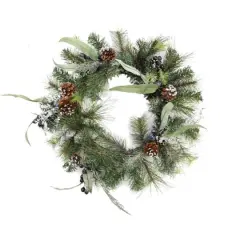 24" Artificial Mixed Pine with Blueberries & Pine Cones Wreath, Unlit