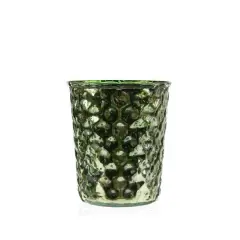 4" Green & Silver Hammered Mercury Glass Votive Candle Holders, Set Of 4