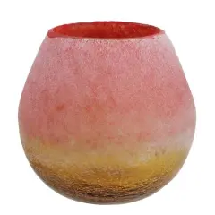 6" Crackled & Frosted Glass Vase, Amber Yellow & Coral